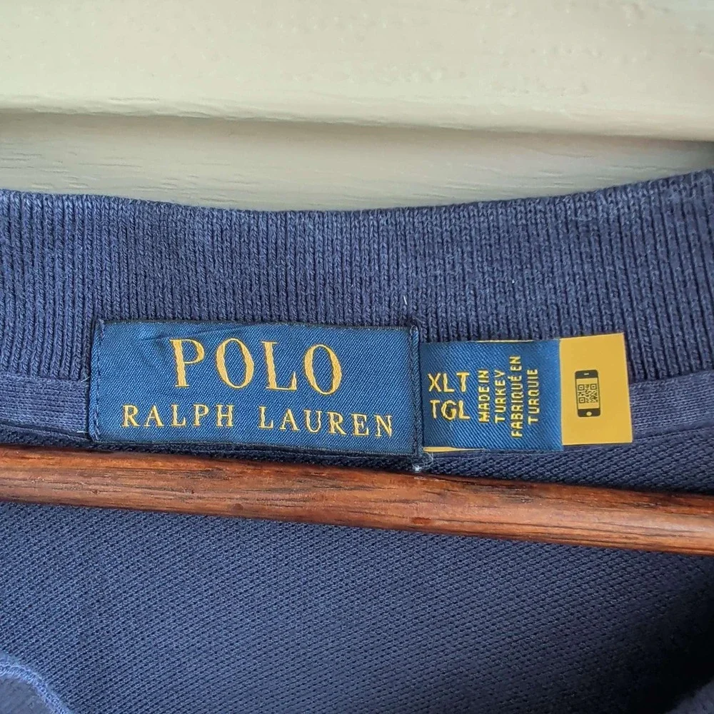 Polo Ralph Lauren Polo Shirt Mens XLT Navy Blue Tipped Collar Short Sleeve